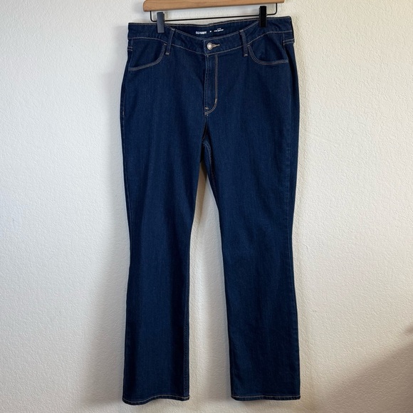 Old Navy Mid Rise Wow Boot Cut Dark Blue Jeans Denim Size 14 - Picture 2 of 12